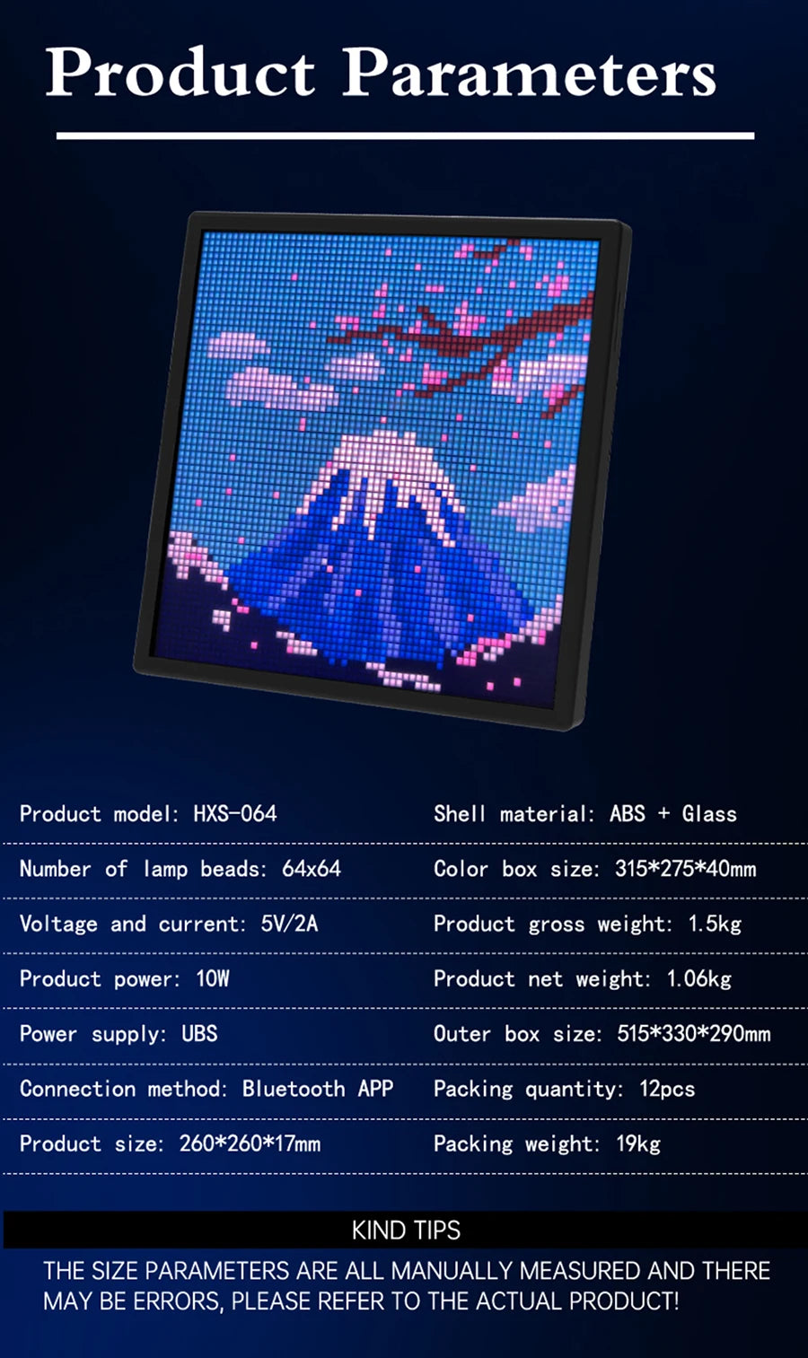 LED Pixel Matrix Bluetooth Smart Display 64x64 RGB Digital Lamp Panel DIY Art Display Gaming Anime Room Decor Frame APP Control